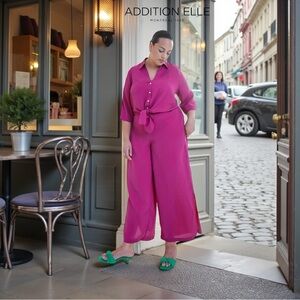 NEW, Addition Elle | Plus Size Wide Leg Woven Pants 2X | Elastic Waist | Pink